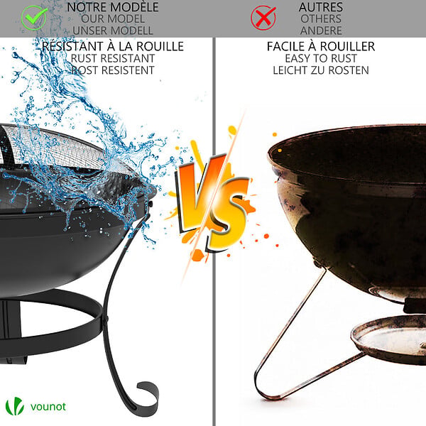VOUNOT - Brasero exterieur avec couvercle en acier noir - large