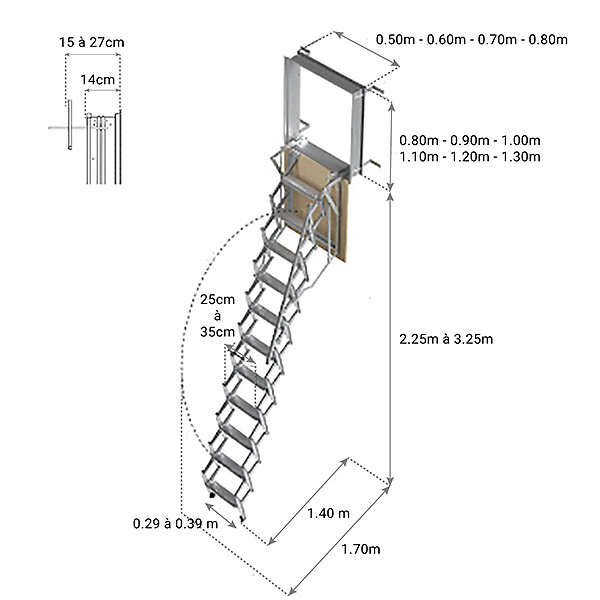 Matisere - Escalier escamotable mural: dimensions de tremie de 80x100cm - ADJM/80/100 - large