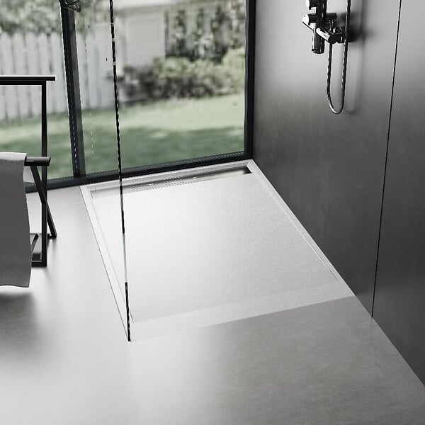 STANO - Receveur de douche 90 x 140 cm extra plat blanc LUCIA en SoliCast® surface ardoisée - large