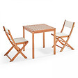 OVIALA - Ensemble table et 2 chaises pliantes en textilène et eucalyptus blanc - Sete - vignette