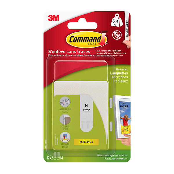 3M - Lot de languettes 3M COMMAND tableau x24 moyen modèle blanc - large