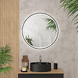 AURLANE - Miroir salle de bain ROND avec éclairage LED et contour noir - Diam 70cm - vignette