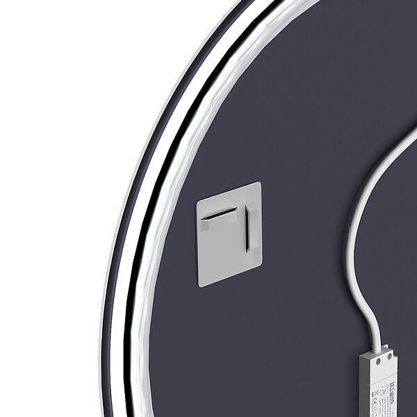 AURLANE - Miroir salle de bain ROND avec éclairage LED et contour noir - Diam 70cm - large