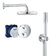 GROHE - Grohe Grohtherm Set de douche encastré avec mitigeur thermostatique, douche de tête 210mm + Douchette avec support mural, Chrome - vignette