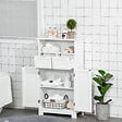 KLEANKIN - Meuble bas de salle de bain multi-rangements grande niche 2 tiroirs placard double porte avec étagère MDF blanc - vignette