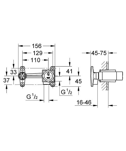 GROHE - Eurocube Set Mitigeur monocommande 2 trous lavabo encastré mural Chrome Taille M + Corps encastré (23447000-SET) - large