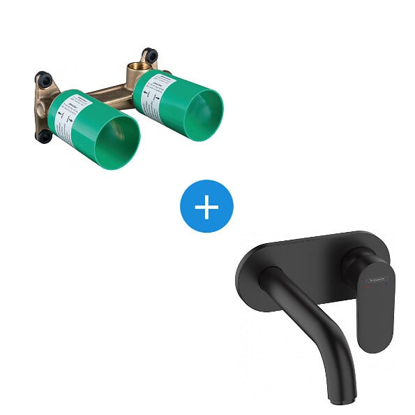 HANSGROHE - Vernis Blend Set Mitigeur de lavabo encastré mural, bec 207 mm + Corps d'encastrement, Noir mat (71576670-SET) - large