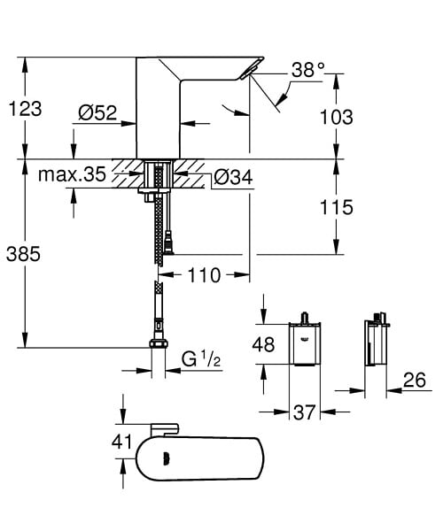 GROHE - Bau Cosmopolitan E Lot de 2 mitigeurs lavabo infrarouge 1/2″ avec limiteur de température ajustable, Chromé (36451000-DUO) - large