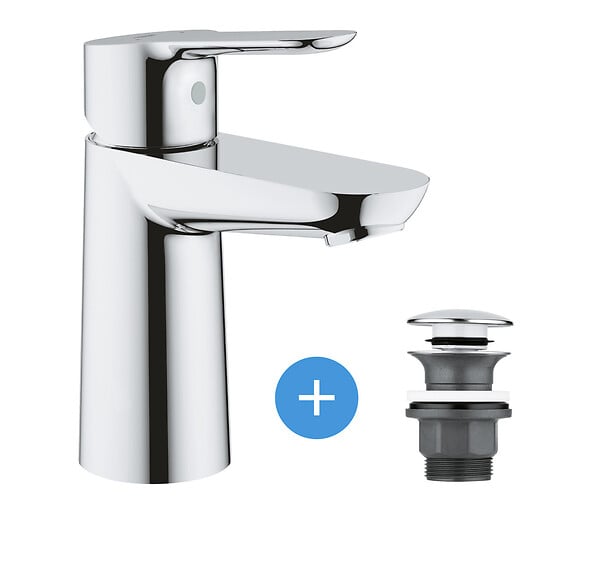 GROHE - Set Mitigeur pour lavabo taille S + Bonde clic clac Grohe pour lavabo avec trop-plein (MitigeurS1-CLICCLAC) - large