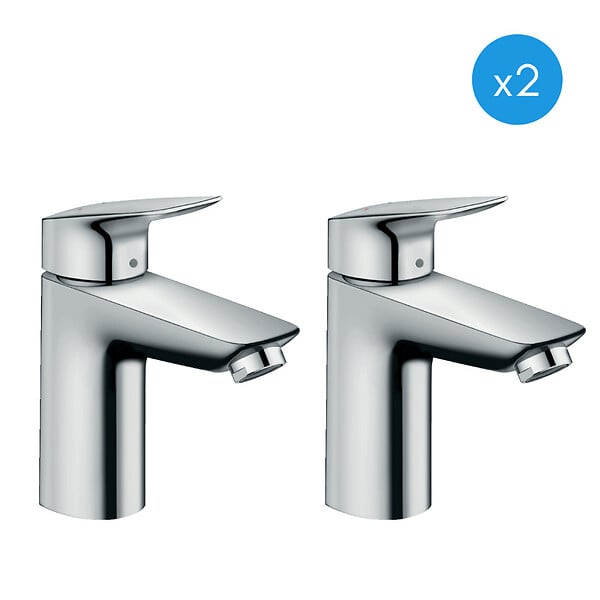 HANSGROHE - Logis Pack de 2 Mitigeurs de lavabo 100, avec tirette et vidage synthétique, Chrome (71100000-DUO) - large