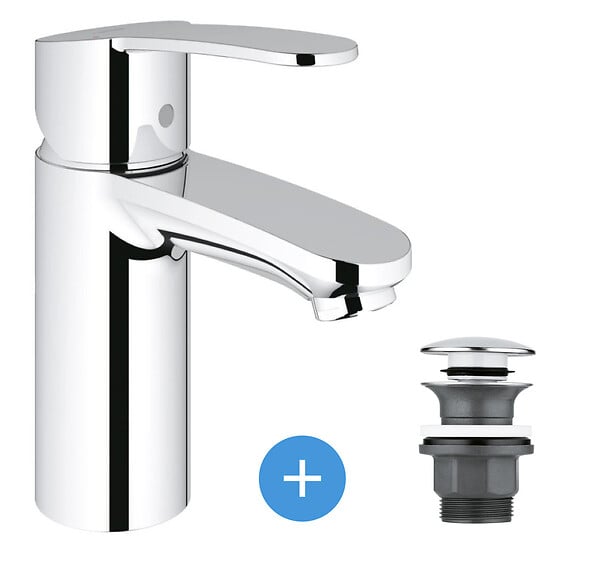 GROHE - Eurostyle Cosmopolitan Set Mitigeur lavabo Taille S + Bonde clic clac Grohe pour lavabo avec trop-plein (3246820E-CLICCLAC) - large