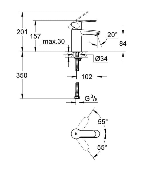 GROHE - Eurostyle Cosmopolitan Set Mitigeur lavabo Taille S + Bonde clic clac Grohe pour lavabo avec trop-plein (3246820E-CLICCLAC) - large