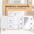 HOMCOM - Armoire murale salle de bain armoire à glace placard de rangement toilettes 1 porte + étagères latérales MDF blanc - vignette