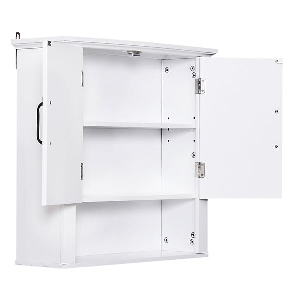 HOMCOM - Armoire haute murale de salle de bain ou WC placard 2 portes 2 étagères niche dim. 60L x 20l x 58H cm MDF panneaux particules blanc - large