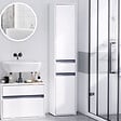 HOMCOM - Meuble colonne rangement salle de bain style contemporain 2 placards 3 étagères et tiroir coulissant panneaux particules blanc - vignette