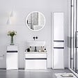 HOMCOM - Meuble colonne rangement salle de bain style contemporain 2 placards 3 étagères et tiroir coulissant panneaux particules blanc - vignette