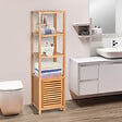 HOMCOM - Meuble colonne rangement salle de bain bambou design naturel 36L x 33l x 140H cm 2 étagères 4 niveaux + placard - vignette