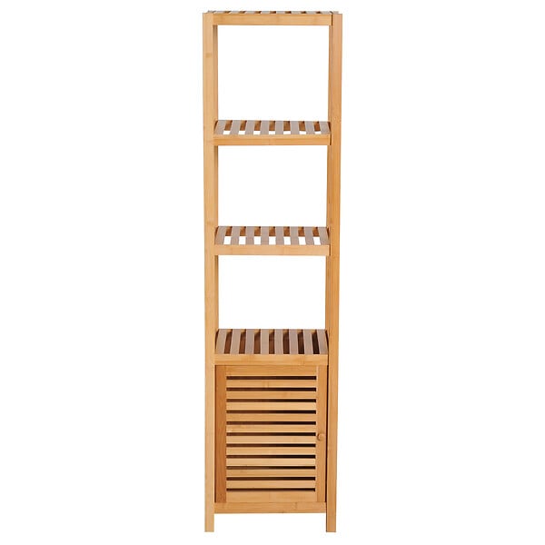 HOMCOM - Meuble colonne rangement salle de bain bambou design naturel 36L x 33l x 140H cm 2 étagères 4 niveaux + placard - large