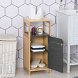 HOMCOM - Meuble colonne rangement salle de bain style cosy dim. 32L x 30l x 80H cm porte étagères niche bambou gris - vignette