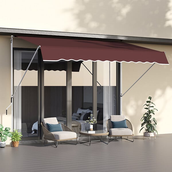 OUTSUNNY - Store banne manuel rétractable 3L x 1,5l m inclinaison et hauteur réglable installation rapide métal alu polyester anti-UV bordeaux - large