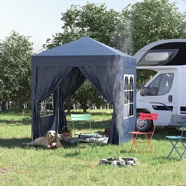 Tonnelle De Jardin JUMMICO 3,24x3,24 M Pliante - Toit Double, Moustiquaire, UV50+, Housse à Roulettes, Résistante Vent/pluie - 6