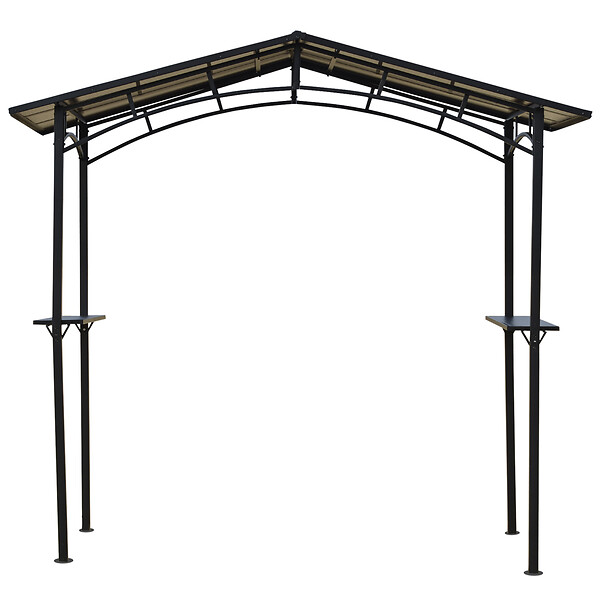 OUTSUNNY - Pavillon jardin - abri barbecue - steakhouse 2 étagères - toit de barbecue - dim. 2,46L x 1,49l x 2,30H m - alu. métal noir toit polycarbonate - large