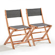 OVIALA - Lot de 2 chaises pliantes en bois d'eucalyptus et textilène noir - Sete - vignette