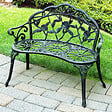 OUTSUNNY - Banc de jardin 2 places style néo-rétro motif rose lignes fuselées 100L x 54l x 78H cm fonte d'aluminium vert vieilli - vignette