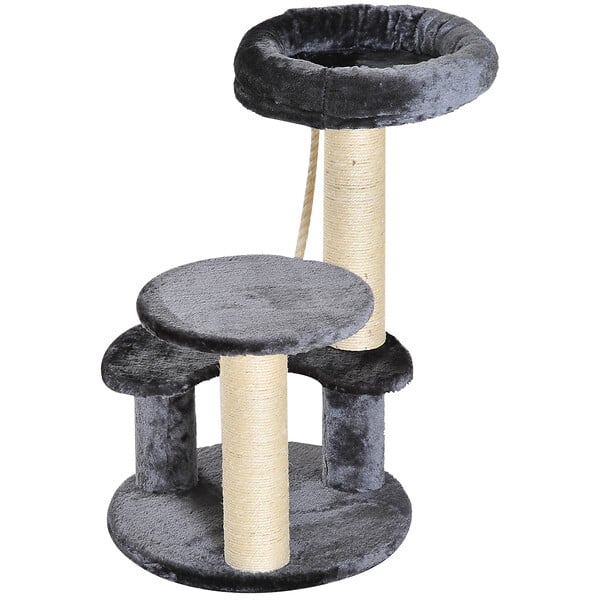 PAWHUT - Arbre à chats 2 griffoirs grattoirs sisal naturel 3 plateformes corde à grimper dim. Ø 40 x 65H cm peluche haute densité 500 g/m² gris - large