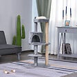 PAWHUT - Arbre à chats multi-équipements griffoirs grattoirs plateformes niche jeu boule suspendue Ø 48 x 104H cm gris - vignette