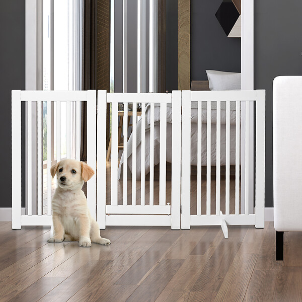 PAWHUT - Barrière modulable pliable barrière de sécurité avec porte verrouillable intégrée dim. 155L x 35l x 76H cm MDF blanc - large
