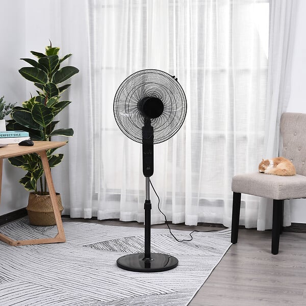 HOMCOM - Ventilateur sur pied Ø 44 cm hauteur réglable oscillant silencieux 45 W avec télécommande minuterie 3 modes 3 vitesses noir - large