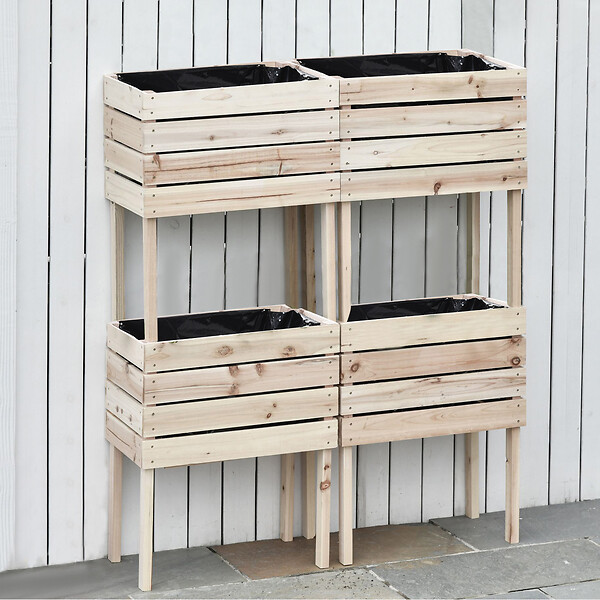 OUTSUNNY - Jardinières sur pieds carrés potagers - lot de 4 jardinières sur pied modulables - dim. 50L x 30l x 60H cm - inserts d'irrigation film protecteur - bois sapin naturel - large
