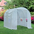 OUTSUNNY - Serre de jardin tunnel surface sol 5 m² 2,5L x 2l x 2H m châssis tubulaire renforcé 18 mm 4 fenêtres blanc - vignette