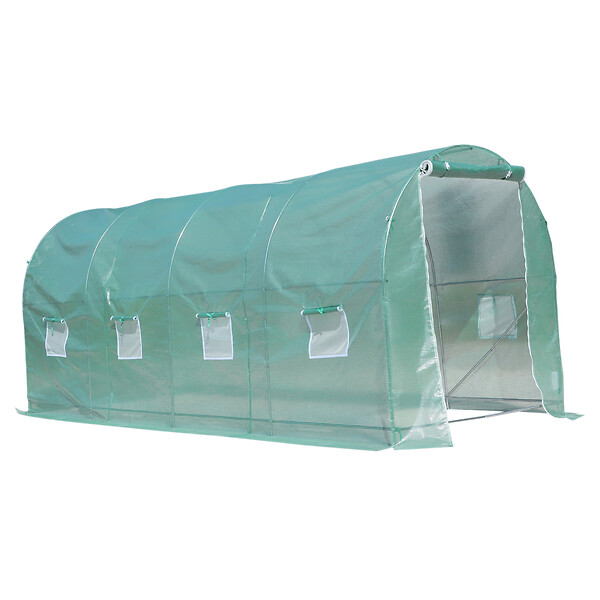 OUTSUNNY - Serre de jardin tunnel surface sol 10 m² 5L x 2l x 2,10H m châssis tubulaire renforcé porte zippée 8 fenêtres enroulables vert - large