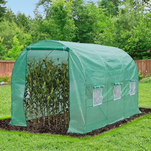 OUTSUNNY - Serre de jardin tunnel 7m² 3,5L x 2l x 2H m châssis tubulaire acier galvanisé renforcé 6 fenêtres 1 portes vert - large