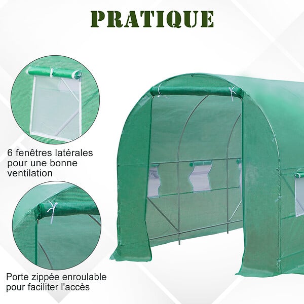 OUTSUNNY - Serre de jardin tunnel 7m² 3,5L x 2l x 2H m châssis tubulaire acier galvanisé renforcé 6 fenêtres 1 portes vert - large
