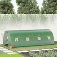 OUTSUNNY - Serre de jardin tunnel 18 mÂ² dim. 6L x 3l x 2H m - 8 fenêtres, porte zippée enroulable - châssis tubulaire acier galvanisé, bâche PE haute densité vert - vignette
