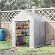 OUTSUNNY - Serre de jardin 2 tablettes dim. 1,43L x 1,43l x 1,95H m porte déroulante acier PE haute densité 140 g/m² transparent blanc - vignette