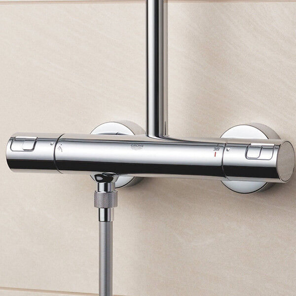 GROHE - Colonne de douche thermostatique XXL Round 250 + Douchette 2 jets, Chrome (26816022) - large