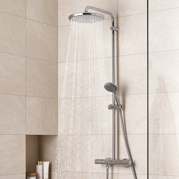 GROHE - Colonne de douche thermostatique XXL Round 250 + Douchette 2 jets, Chrome (26816022) - large