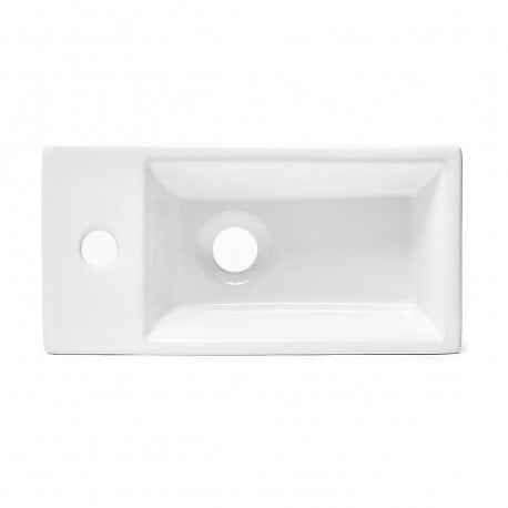 SWISS AQUA TECHNOLOGIES - Ensemble lave-mains suspendu avec trou pour robinetterie 40.5x20.5, Bonde clic-clac Siphon SATBRE4020SL-SET - large