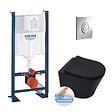 GROHE - Pack WC Bâti-autoportant Rapid SL + WC Infinitio sans bride noir mat + Abattant softclose + Plaque chrome - vignette