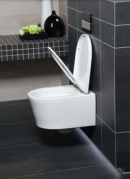 VILLEROY ET BOCH - Pack WC Bâti-support + WC Swiss Aqua Technologies sans bride et fixations invisibles + Plaque chrome - large