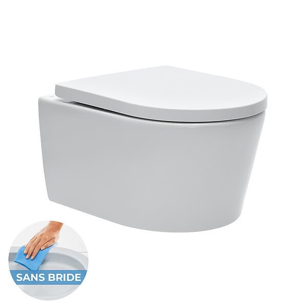 VILLEROY ET BOCH - Pack WC Bâti-support + WC Swiss Aqua Technologies sans bride et fixations invisibles + Plaque chrome - large