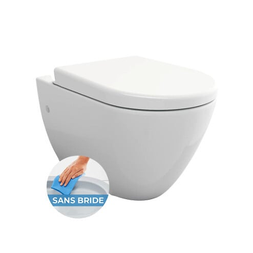 GROHE - Pack WC Bâti-support Rapid SL + WC sans bride Bello + Abattant softclose + Plaque Chrome (ProjectBello-2) - large