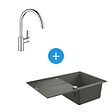 GROHE - Grohe Set Evier K400 en quartz composite avec égouttoir réversible 780x500 mm, Gris granite + Mitigeur monocommande - vignette