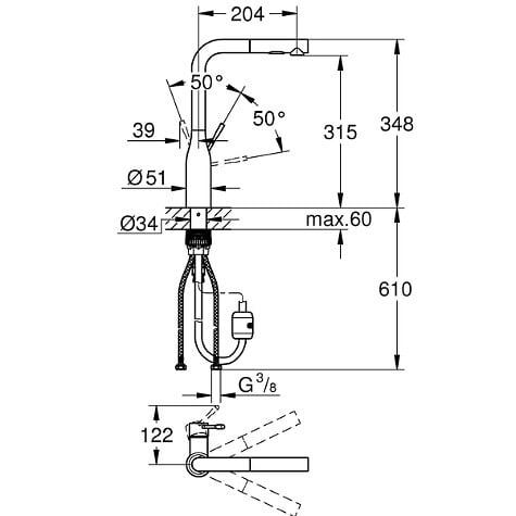GROHE - Essence Mitigeur évier avec douchette extractible, 2 jets, Chrome (G-30270000) - large