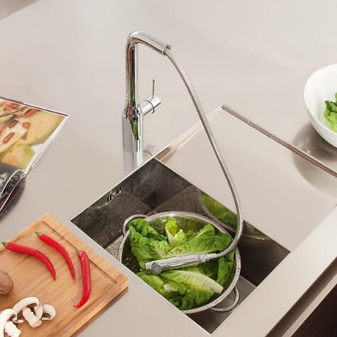 GROHE - Essence Mitigeur évier avec douchette extractible, 2 jets, Chrome (G-30270000) - large