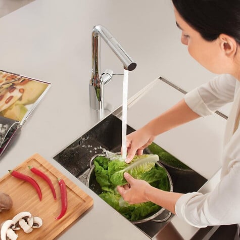 GROHE - Essence Mitigeur évier avec douchette extractible, 2 jets, Chrome (G-30270000) - large